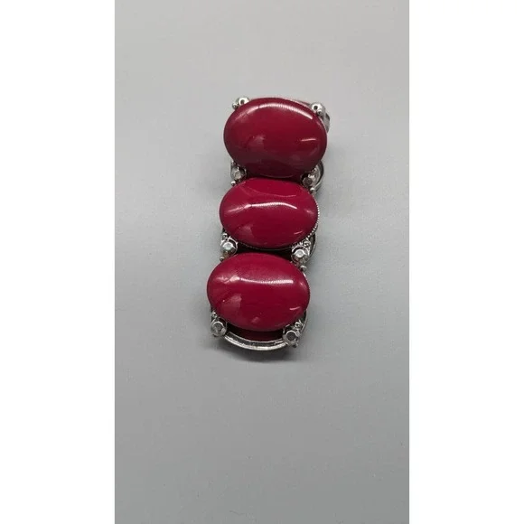 Red Acrylic Necklace Bracelet Set Pendant Silver Tone Chain Adjustable Necklace - Picture 5 of 10